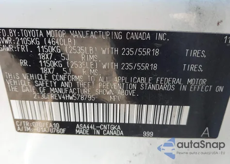 2017 Toyota Rav4 Limited from USA, damaged, VIN 2T3DFREV4HW578795